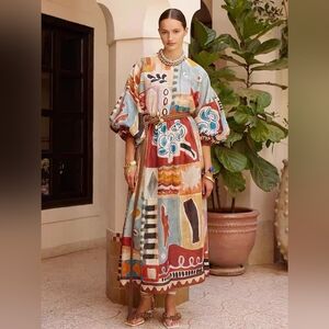 Alémaisx LRNCE Michelle printed ramie midi dress US 2